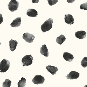 Onyx spots on cream - watercolor dots - painted shapes for modern home decor wallpaper - black polka dot p104-1-8