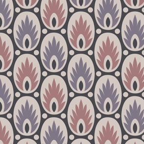 Stylized leaf motif, mauve and dusty rose