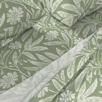 (L) Sage green vintage floral_daisy print_relaxing bedroom