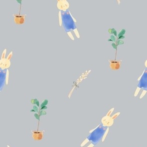 Bunnies and wheat or rabbits and potted tree