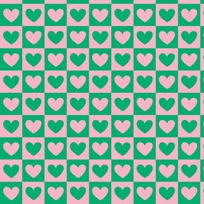 Romantic retro hearts - checker love valentine design summer nineties design blush pink green 