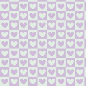 Romantic retro hearts - checker love valentine design summer nineties design lilac purple mint mist green