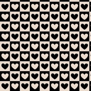Romantic retro hearts - checker love valentine design summer nineties design ivory black neutral