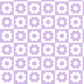 Summer blossom checker - flowers and retro seventies checkerboard colorful vintage plaid design lilac purple white