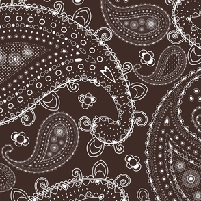 White Paisley on Dark Oak Brown - JUMBO