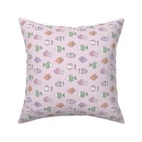 Aquarium summer - puffer fish tropical island ocean life freehand illustrated kids design pastel lilac pink orange green