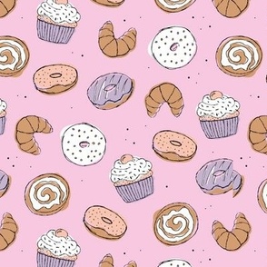 The sweet minimalist baker - croissants cupcakes cinnamon bun and donuts baked goods design lilac pink blush pastel girls palette