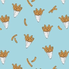 Fried churros - Mexican snack time vintage freehand food design on teal blue