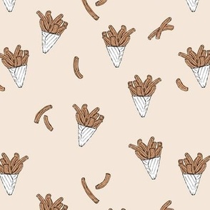 Fried churros - Mexican snack time vintage freehand food design neutral beige sand