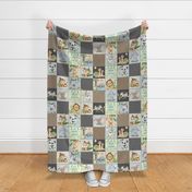 Wild Animal Patchwork Quilt A – Safari Nursery Blanket, Elephant Giraffe Panda Koala Tiger (brown + gray)
