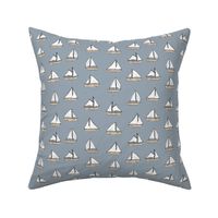 Vintage sailing boats - old ships and sails summer freehand boat design on cool gray