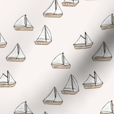 Sailing the sea - sailing boats freehand vintage minimalist design neutral seventies palette beige sand ivory