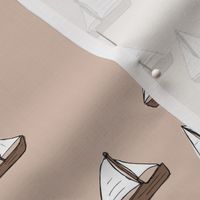 Sailing the sea - sailing boats freehand vintage minimalist design latte beige