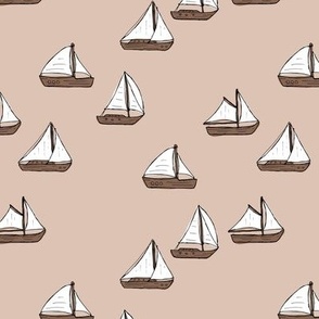 Sailing the sea - sailing boats freehand vintage minimalist design latte beige