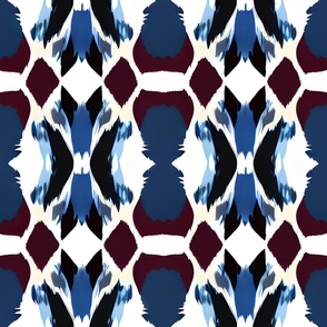 Navy Maroon and Cream Ikat