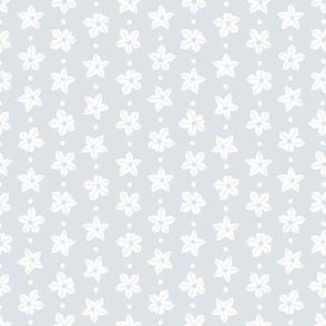 White Nicotiana Flowers and Dots - on sky baby blue 