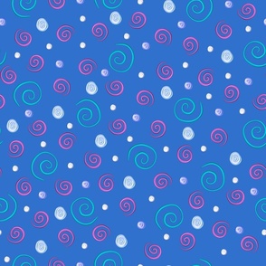 Fun Painted Swirls on a Bright Blue Background 