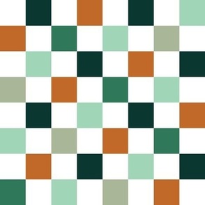 small checkerboard: shamrocks green, sage, mint, pumpkin