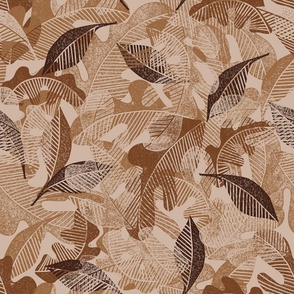 Abstract Fall Leaves Block Print in Warm Browns - Large Scale