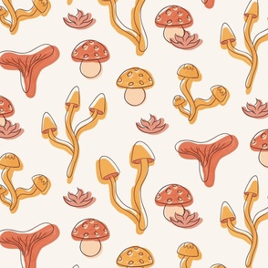 mushrooms, chanterelle, toadstool, forest, woodland, fungi