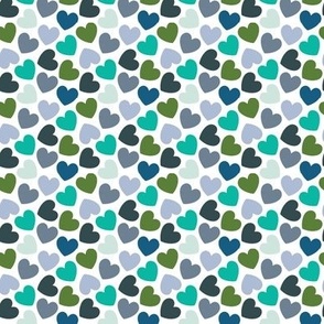 micro hearts: emerald, pickle, sky, aqua, teal, gray blue