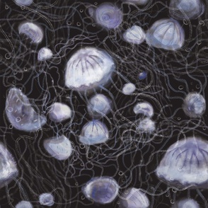Dark Nature Jellyfish floating in Deep Sea // Holo Lilac BIG 