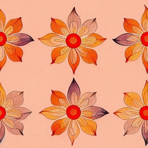 Four Flower Pattern Study on Pink Background 05