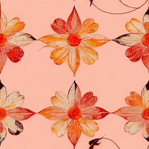 Four Flower Pattern Study on Pink Background 02