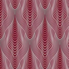 Art Deco Scalloped Wave Curtains in Silver on Burgundy - Coordinate