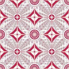 Viva Magenta Trendy Tiles Symmetrical Geometrical Petals Compass 100—red, white, pink