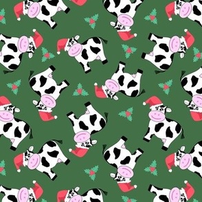 Cows and holly deep christmas green