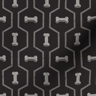 Dog Bone Geometric - Silver on Black - Small