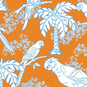 Parrot Jungle in Orange, White, and Blue