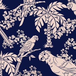 Parrot Jungle in Navy and Ecru