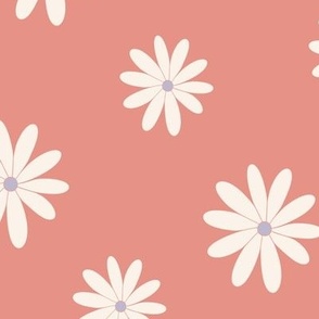 White Flowers on Bright Coral Peach Background
