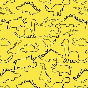 Roarsome Black Dinosaurs on Yellow Background