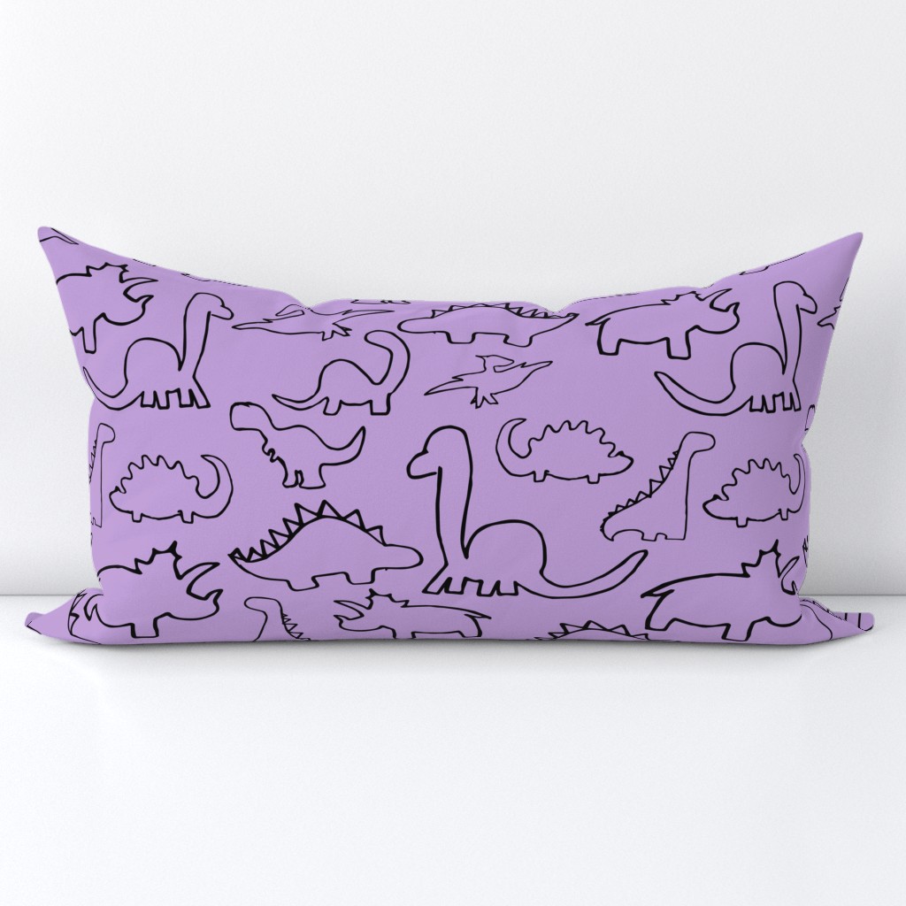 Roarsome Black Outlined Dinosaurs on Purple Background