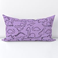 Roarsome Black Outlined Dinosaurs on Purple Background