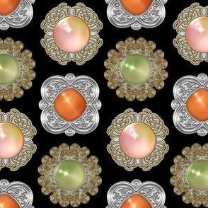 Silver Inlaid Jewels in Pink, Jade, and Tangerine