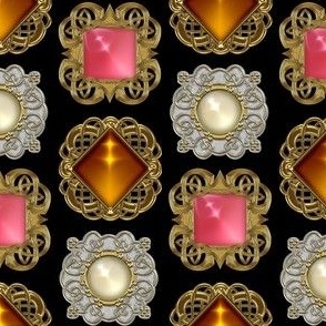Gold and Silver Inlaid Jewels in Pink, Amber, and Pearl