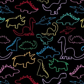 Roarsome Multicolor Dinosaurs on Black Background