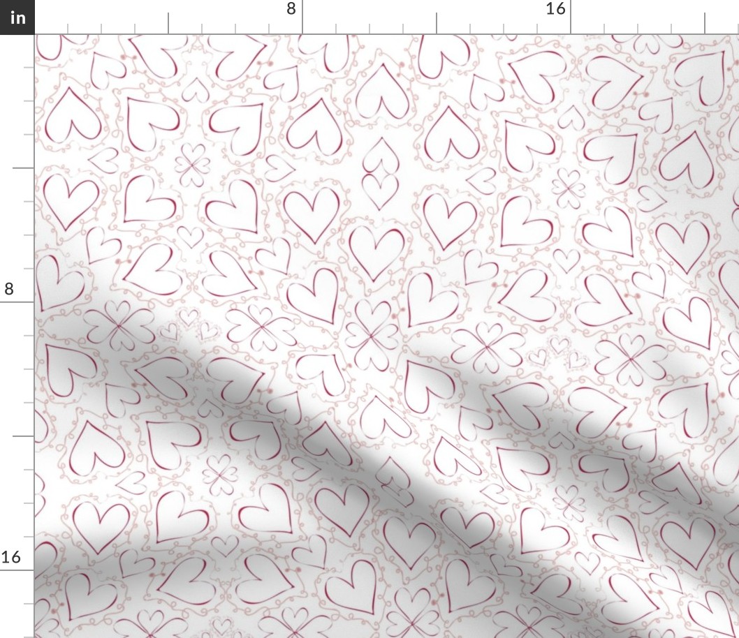 Viva Magenta Hearts Doodles Sweet Valentine White Background 2100—Delicate, Subtle, Cute, Cuter, Cutest Kids Sheets