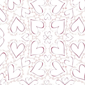 Viva Magenta Hearts Doodles Sweet Valentine White Background 4200—Delicate, Subtle, Cute, Cuter, Cutest Kids Sheets