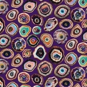 Agate Slices with Eyeballs - Large Scale - Purple Background - Evil Eye, Realistic, Weird, Mystical, Gothic, Witchy, Horror