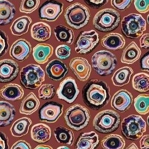 Agate Slices with Eyeballs - Large Scale - Teracotta Brown Background - Evil Eye, Realistic, Weird, Mystical, Gothic, Witchy, Horror