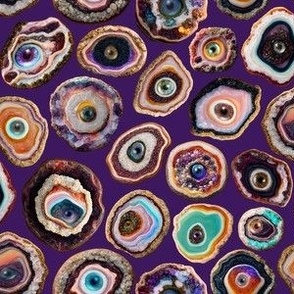 Agate Slices with Eyeballs - Small Scale - Purple Background - Evil Eye, Realistic, Weird, Mystical, Gothic, Witchy, Horror