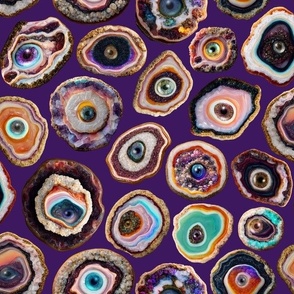 Agate Slices with Eyeballs - Medium Scale - Purple Background - Evil Eye, Realistic, Weird, Mystical, Gothic, Witchy, Horror