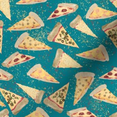 Watercolor Pizza Slices on Turquoise
