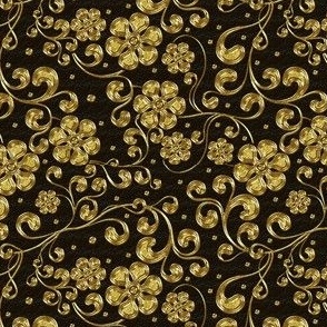 Gold Rococo Floral on Black