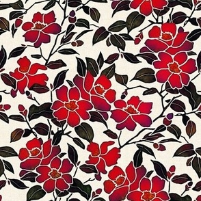 Red Watercolor Floral on Ivory